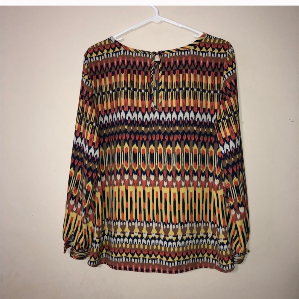 Veronica M yellow orange long sleeve flowy blouse - Picture 4 of 5
